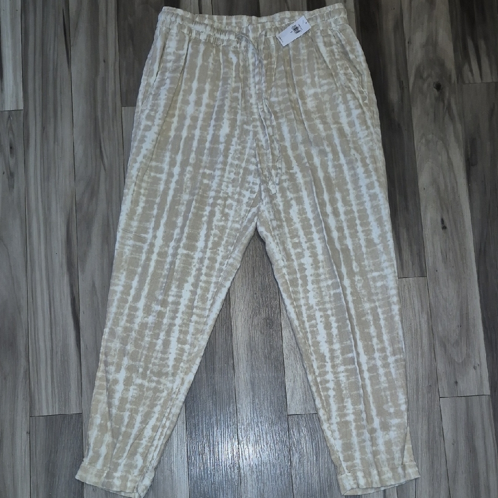 Old Navy Beige and White Tie-Dye Pull-On Linen Blend Pants